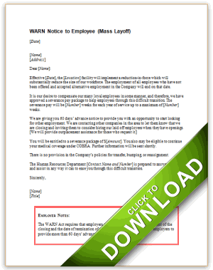 Sample Warn Notification Letter — Employee Sample Warn Notification Letter — Employee