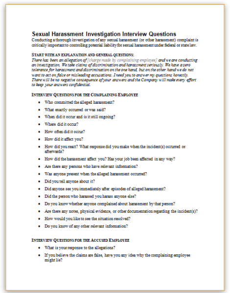 Sexual Harassment Investigation Report Template