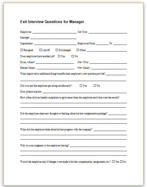 Exit Interview Questions for Manage