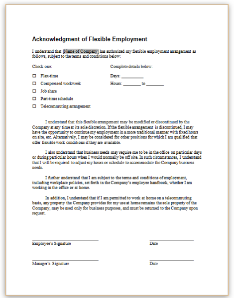 Flexible Work Arrangement Acknowledgement Form