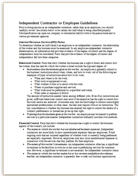independent contractor checklist