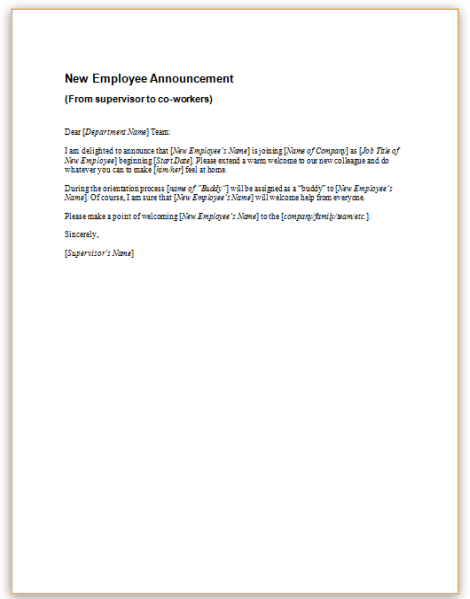 New Hire Announcement Letter from www.hr360.com