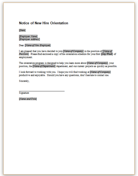 orientation schedule for new employees