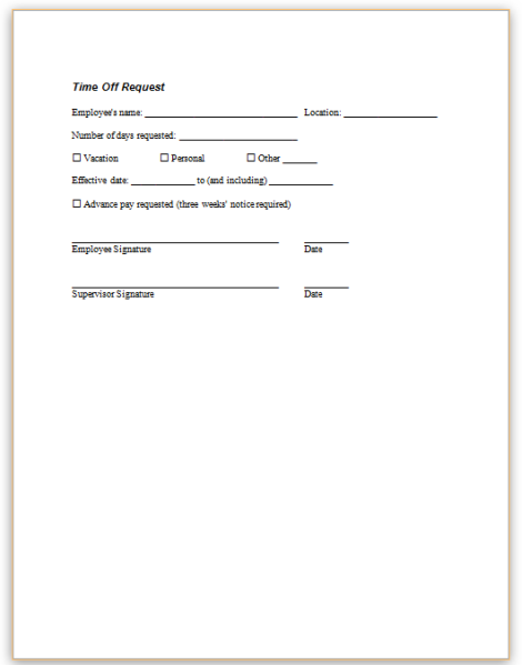 This Sample Form Enables Employees To Submit A Request For Time Off